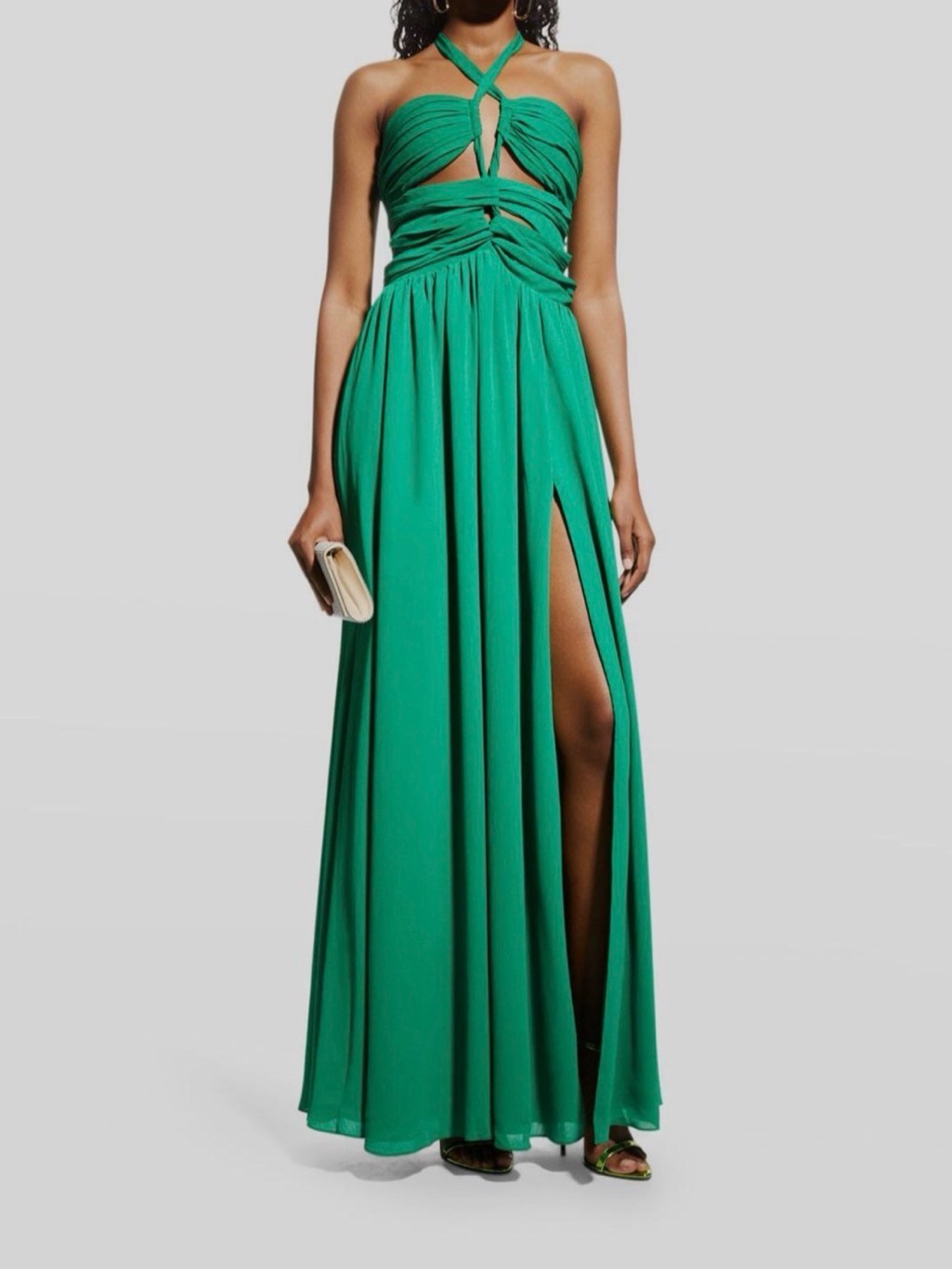$698 Ronny Kobo Women's Green Front Cutout Halter-Neck A-Line Dress Size Small